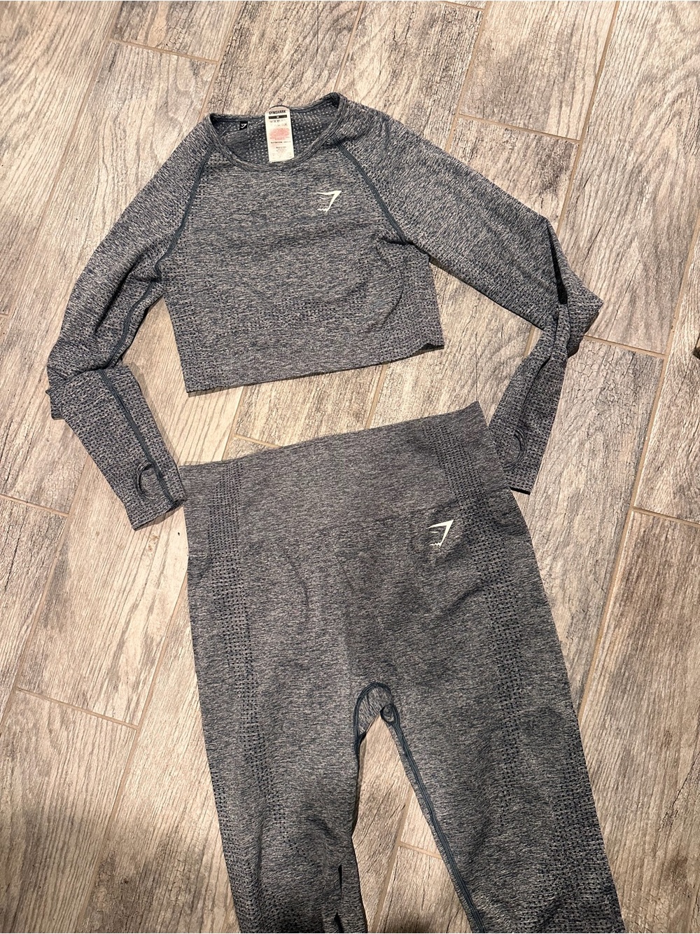 Gymshark Seamless Heathered Gray Set - Long Sleeve Crop & High-Waist Legging